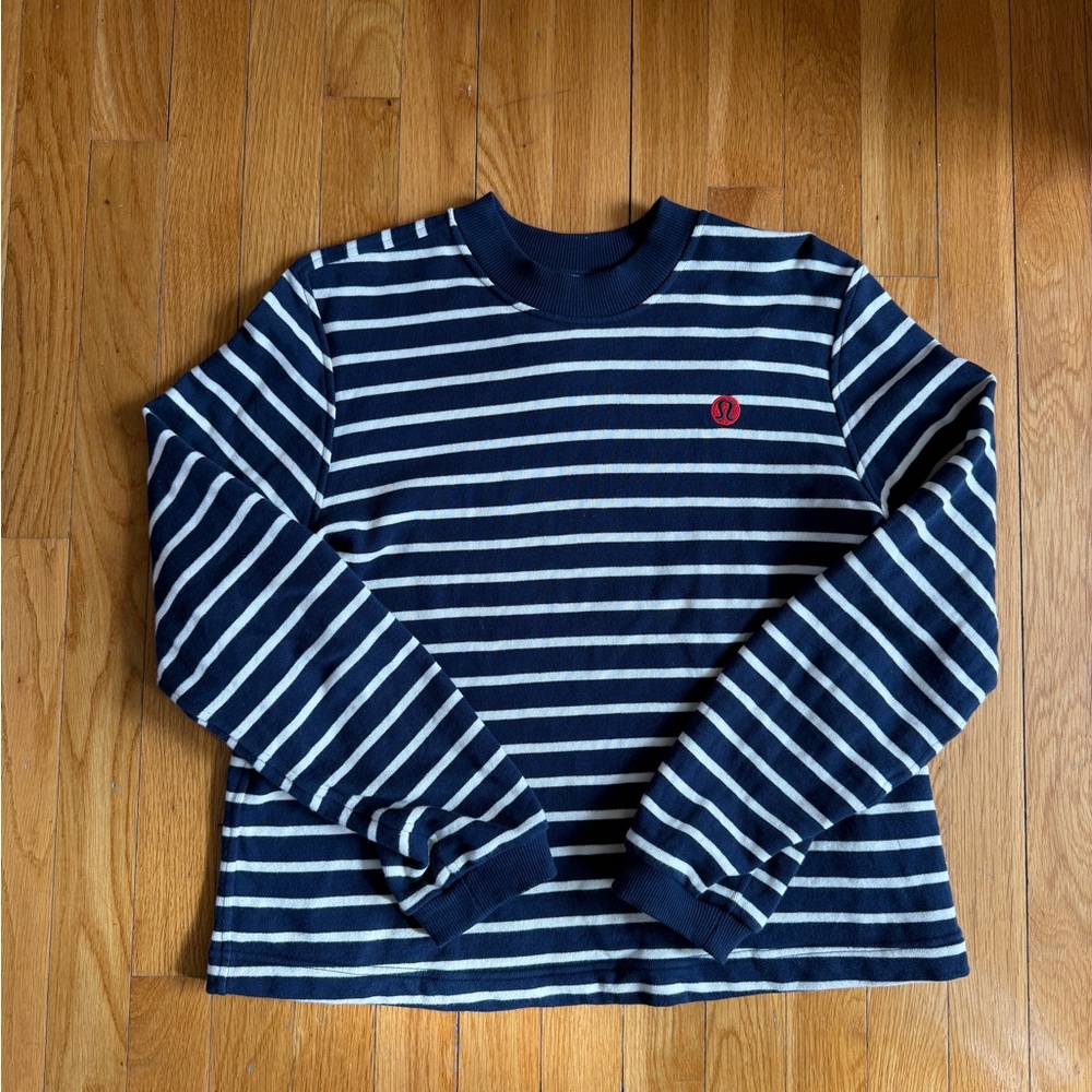 lululemon athletica Navy & White Striped Crewneck Sweater 100% cotton